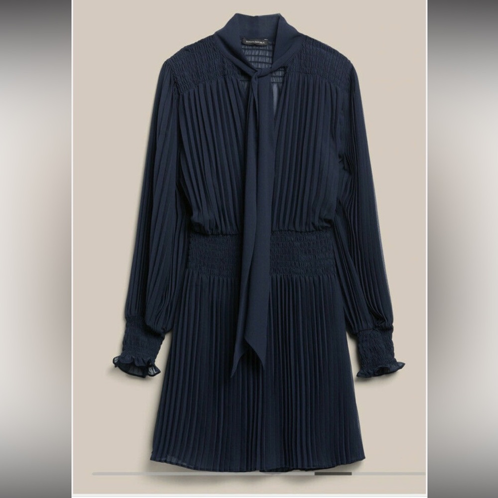 Banana Republic Navy Pleated Dress